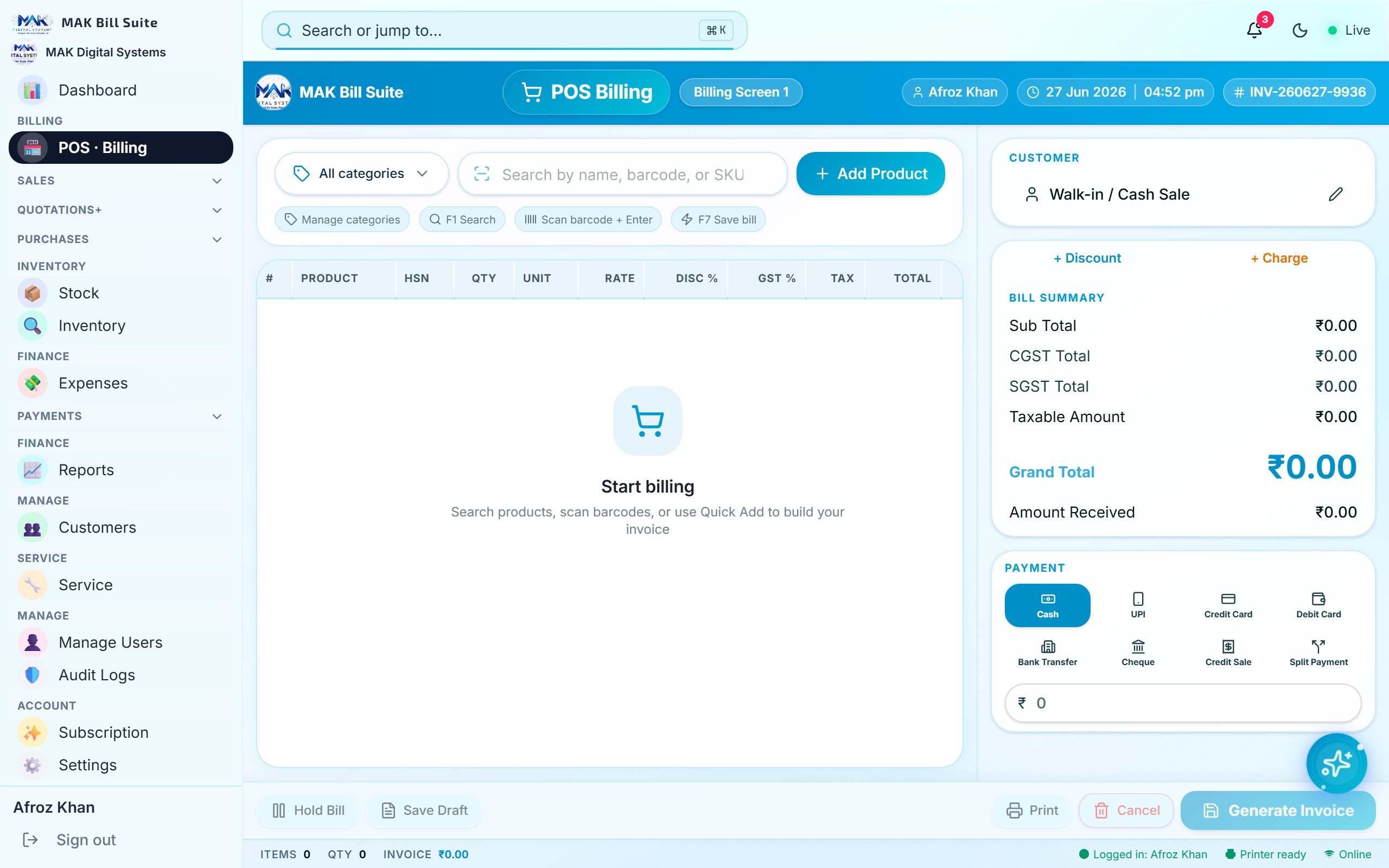 POS billing and checkout screen preview